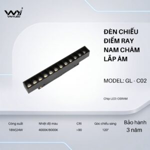 Đèn LED Chiếu Điểm Ray Nam Châm Lắp Âm 18W|24W CRI90 Model GL-C02 - VNYLED