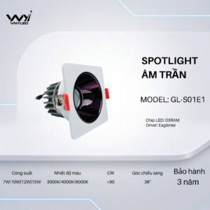 Đèn LED Spotlight Âm Trần Viền Vuông Đơn 7W|10W|12W|15W CRI90 Model GL-S01E1 - VNYLED