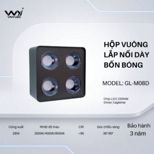 Đèn LED Spotlight Lắp Nổi Thân Dày Bốn Bóng 28W CRI90 Model GL-M08D - VNYLED