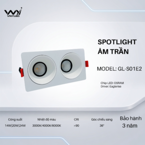 Đèn LED Spotlight Âm Trần Viền Vuông Hai Bóng 14W|20W|24W CRI90 Model GL-S01E2 - VNYLED