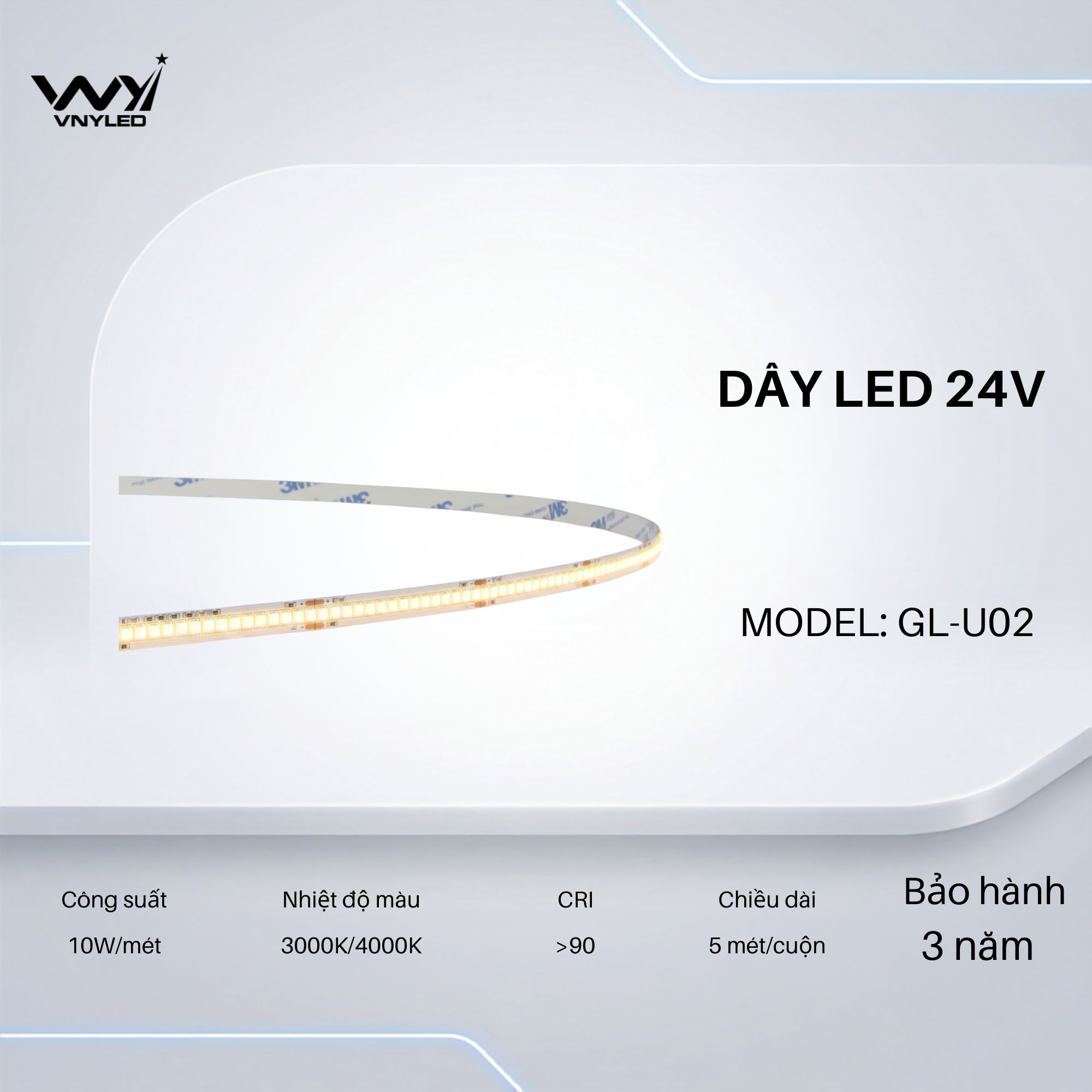 Dây LED 24V COB Loại Dán Model: GL-U02 - VNYLED