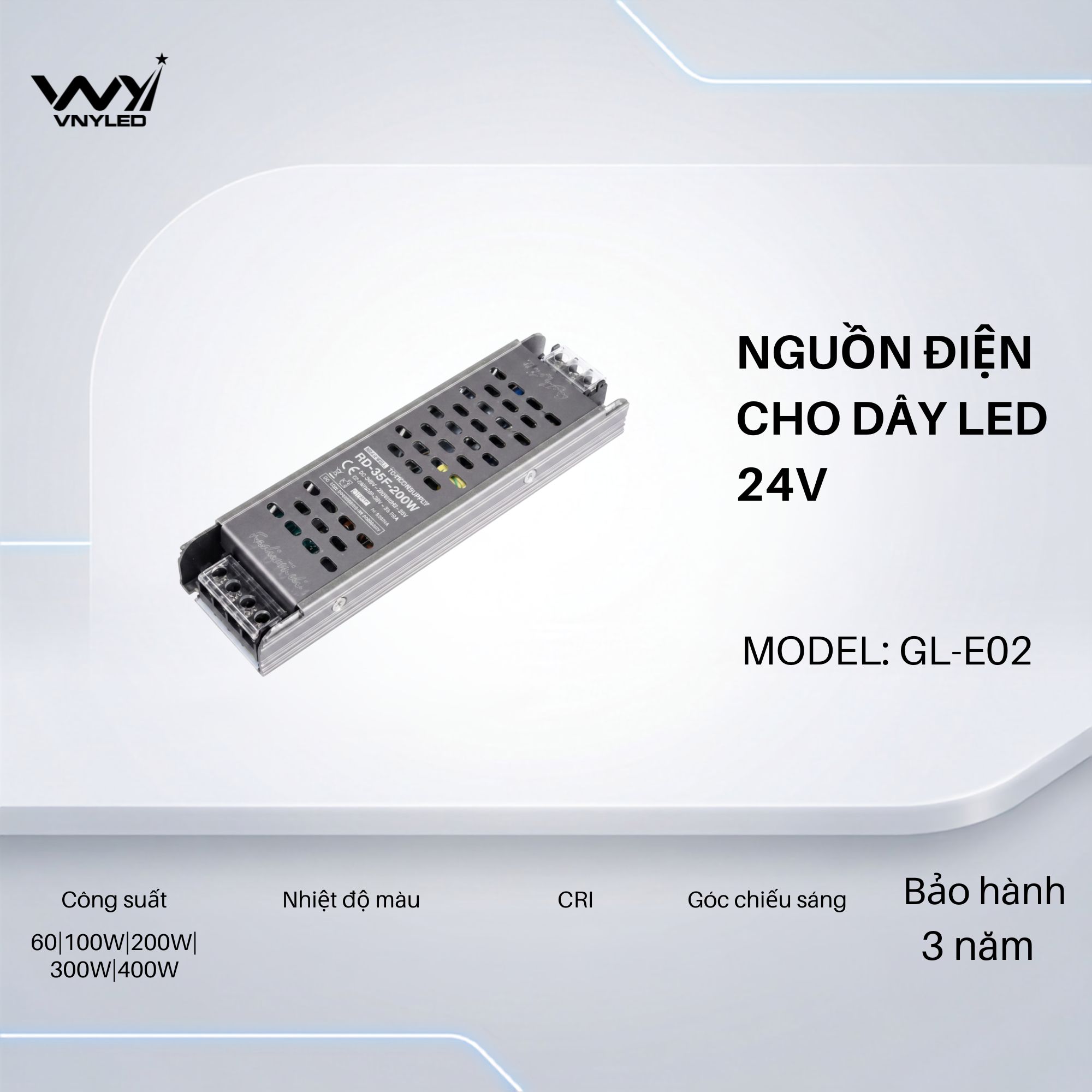 Nguồn Điện Cho Dây LED 24V Model GL-E02 -VNYLED