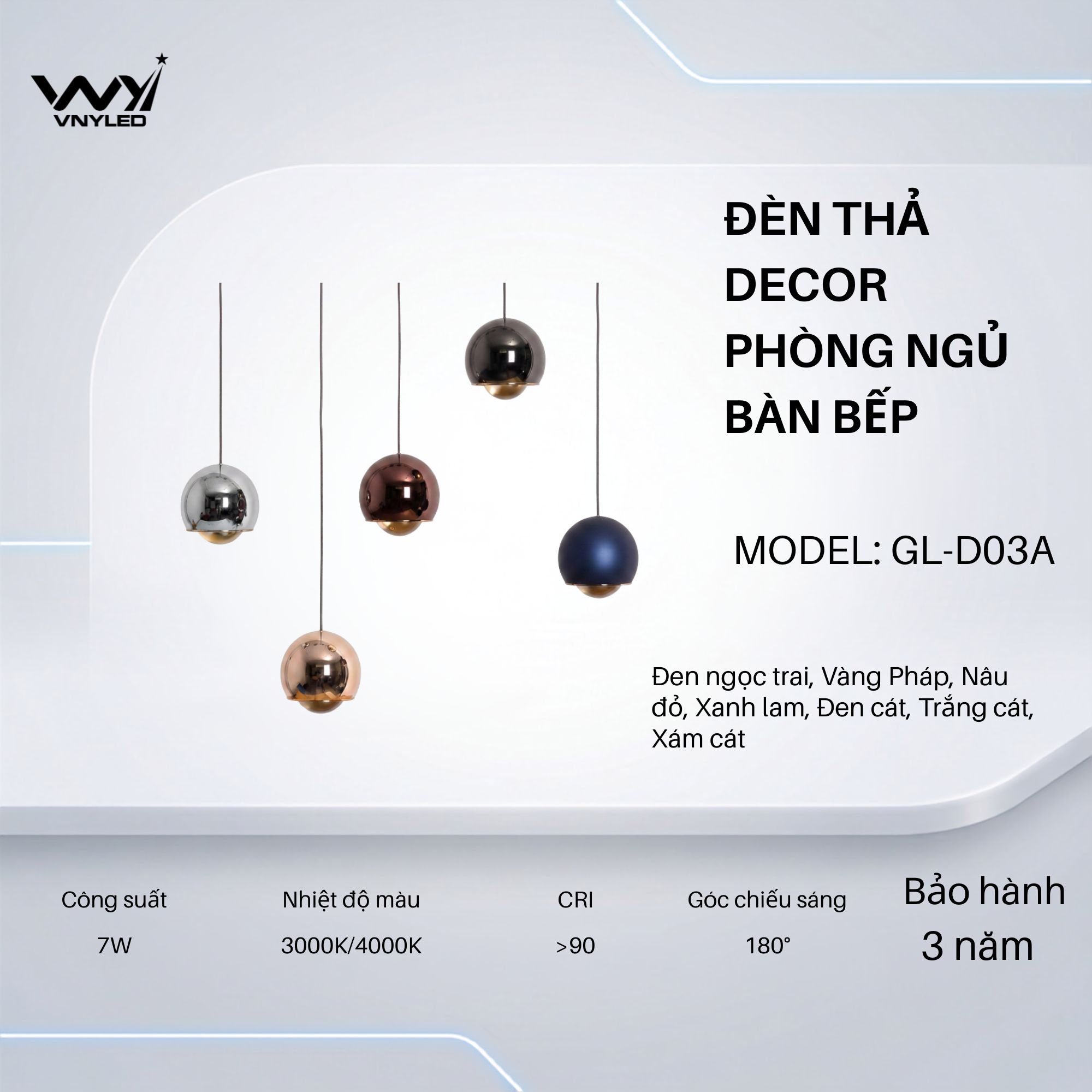 Đèn LED Thả Phòng Ngủ Bàn Ăn 7W Model: GL-D03A - VNYLED