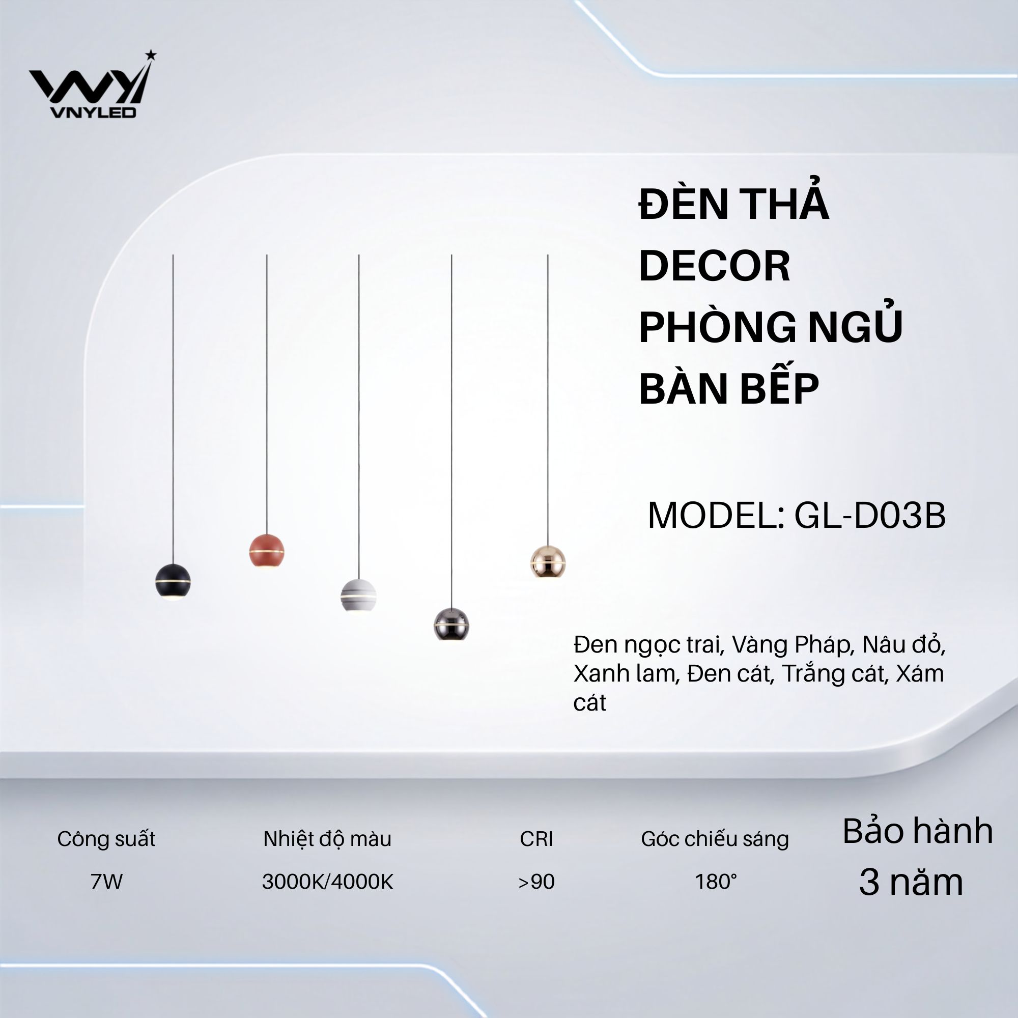 Đèn LED Thả Phòng Ngủ Bàn Ăn 7W Model: GL-D03B - VNYLED
