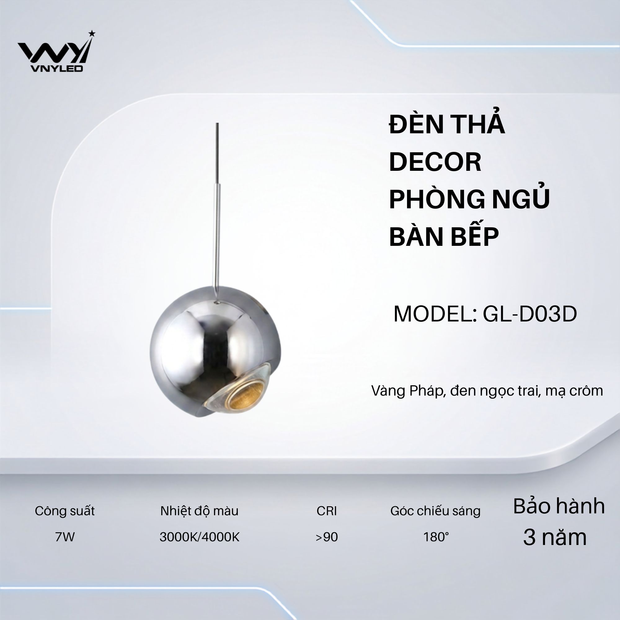 Đèn LED Thả Phòng Ngủ Bàn Ăn 7W Model: GL-D03D - VNYLED