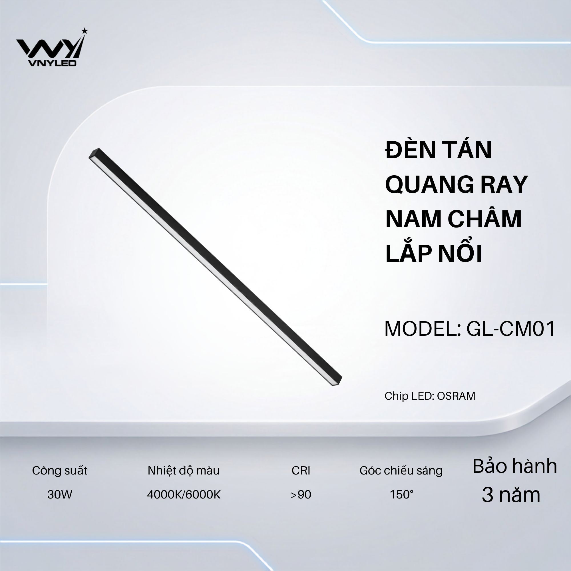 Đèn LED Tán Quang Ray Nam Châm Lắp Nổi 30W CRI90 Model GL-CM01 - VNYLED