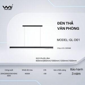 Đèn LED Tán Quang Thả Văn Phòng 20W|26W|33W|40W|50W Model: GL-D01 - VNYLED