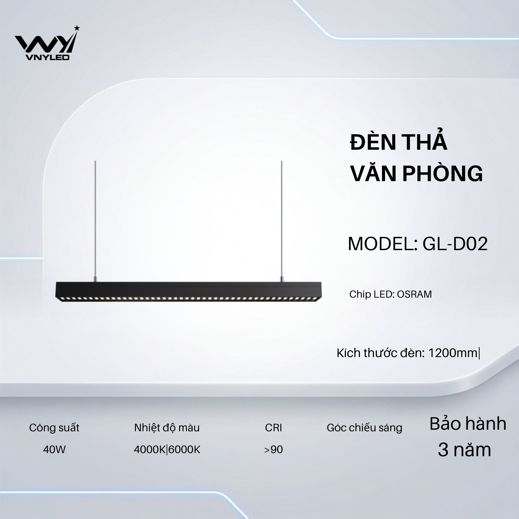 Đèn LED Chiếu Điểm Thả Văn Phòng 40W Model: GL-D02 - VNYLED