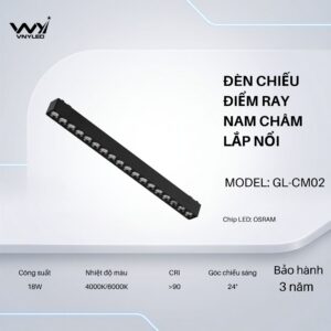 Đèn LED Chiếu Điểm Ray Nam Châm Lắp Nổi 18W Model GL-CM02 - VNYLED