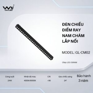 Đèn LED Chiếu Điểm Ray Nam Châm Lắp Nổi 24W CRI90 Model GL-CM02 - VNYLED