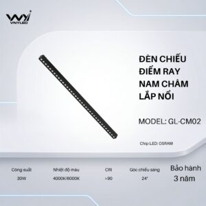 Đèn LED Chiếu Điểm Ray Nam Châm Lắp Nổi 30W CRI90 Model GL-CM02 - VNYLED
