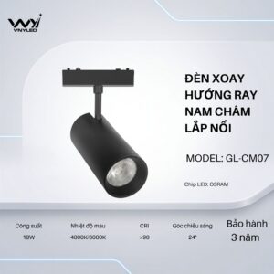 Đèn LED Xoay Hướng Ray Nam Châm Lắp Nổi 18W CRI90 Model GL-CM07 - VNYLED