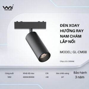 Đèn LED Xoay Hướng Ray Nam Châm Lắp Nổi 18W CRI90 Model GL-CM08 - VNYLED